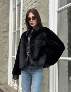 Куртка из мутона с мехом норки - черная