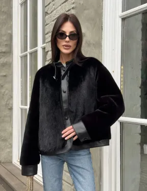 Куртка из мутона с мехом норки - черная