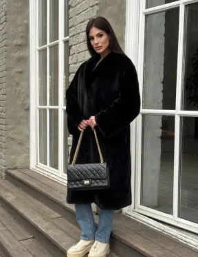 Шуба из норки Black в классической выкладке с воротником стойка-шаль
