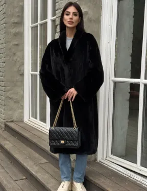 Шуба из норки Black в классической выкладке с воротником стойка-шаль