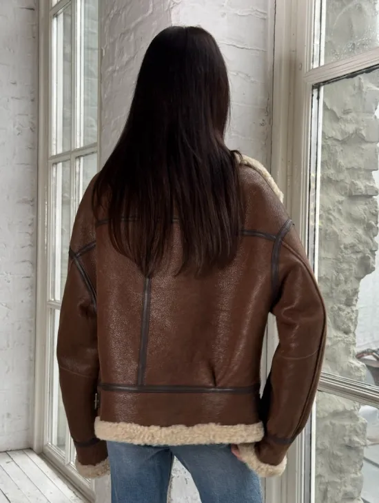 Женская короткая дубленка Brown vintage из натуральной овчины кёрли