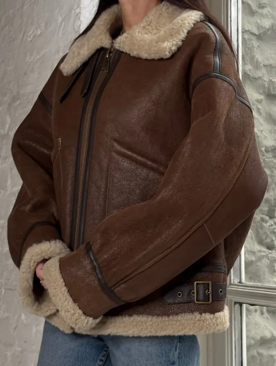 Женская короткая дубленка Brown vintage из натуральной овчины кёрли