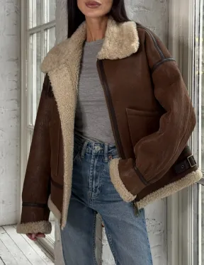 Женская короткая дубленка Brown vintage из натуральной овчины кёрли