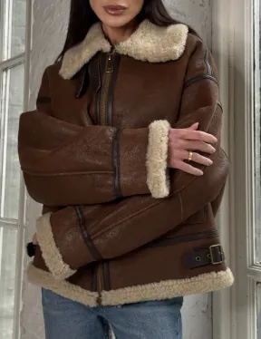 Женская короткая дубленка Brown vintage из натуральной овчины кёрли