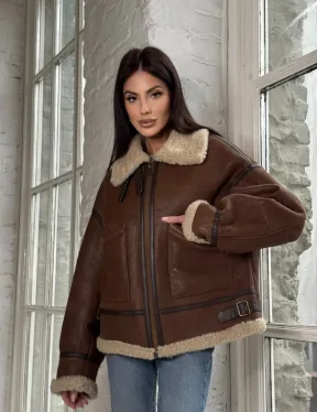 Женская короткая дубленка Brown vintage из натуральной овчины кёрли