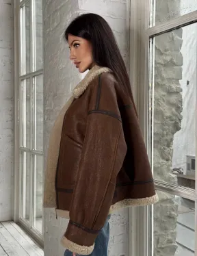 Женская короткая дубленка Brown vintage из натуральной овчины кёрли