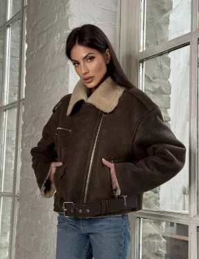 Короткая молодежная косуха-дублёнка из натуральной овчины