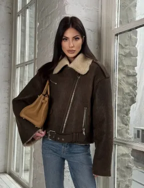 Короткая молодежная косуха-дублёнка из натуральной овчины