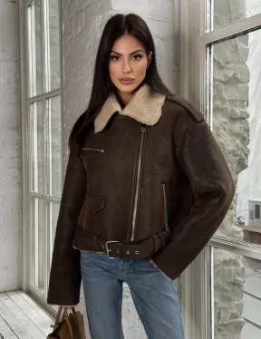 Короткая молодежная косуха-дублёнка из натуральной овчины