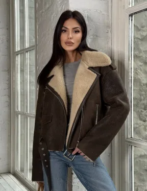 Короткая молодежная косуха-дублёнка из натуральной овчины