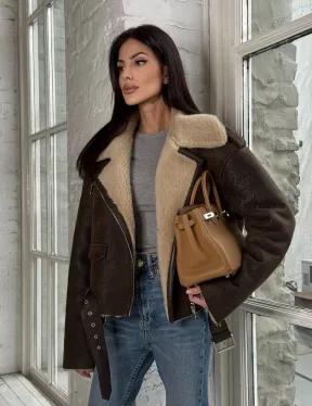 Короткая молодежная косуха-дублёнка из натуральной овчины