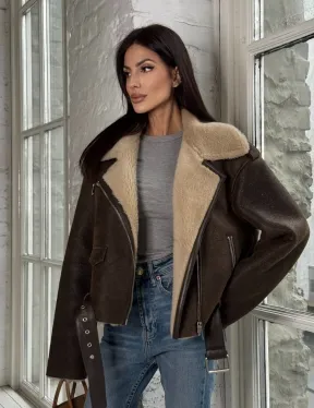 Короткая молодежная косуха-дублёнка из натуральной овчины