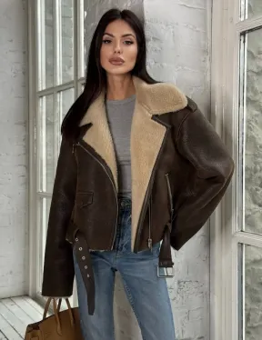 Короткая молодежная косуха-дублёнка из натуральной овчины