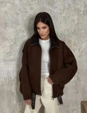 Дубленка - бомбер на молнии из овчины MERINO