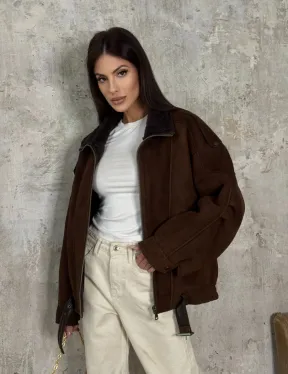 Дубленка - бомбер на молнии из овчины MERINO