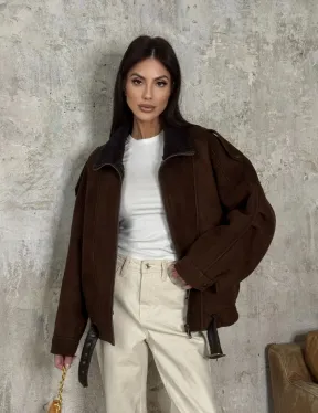 Дубленка - бомбер на молнии из овчины MERINO