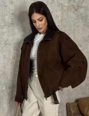 Дубленка - бомбер на молнии из овчины MERINO