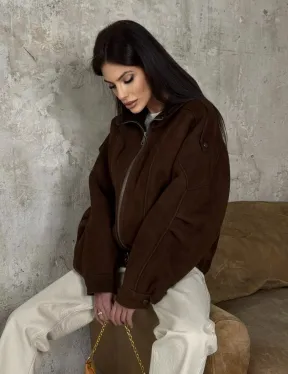 Дубленка - бомбер на молнии из овчины MERINO