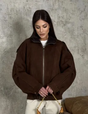 Дубленка - бомбер на молнии из овчины MERINO