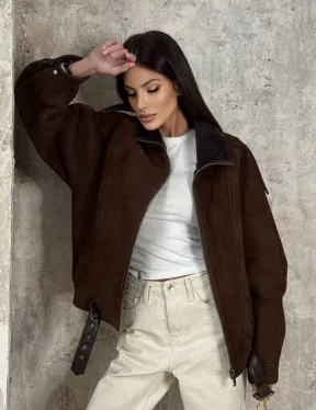 Дубленка - бомбер на молнии из овчины MERINO