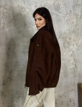 Дубленка - бомбер на молнии из овчины MERINO