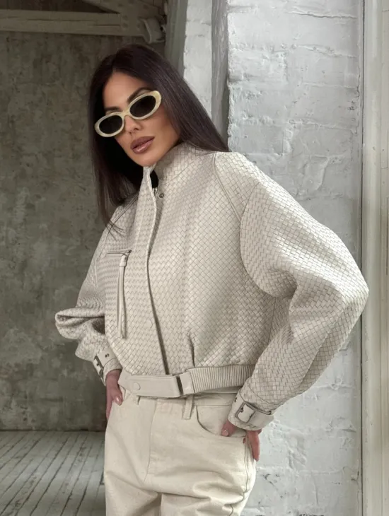 Женская курточка - бомбер из плетеной кожи Ivory