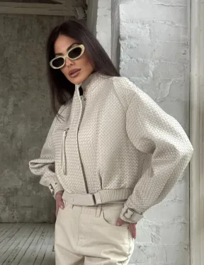 Женская курточка - бомбер из плетеной кожи Ivory