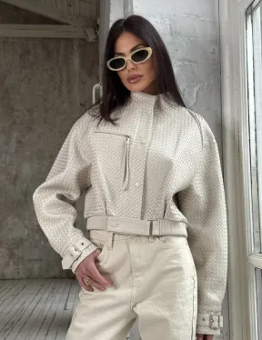 Женская курточка - бомбер из плетеной кожи Ivory