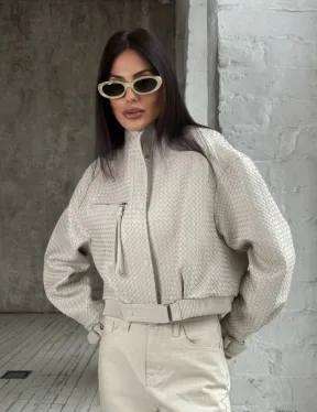 Женская курточка - бомбер из плетеной кожи Ivory