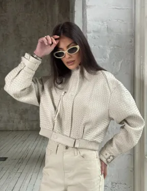 Женская курточка - бомбер из плетеной кожи Ivory