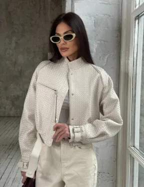 Женская курточка - бомбер из плетеной кожи Ivory