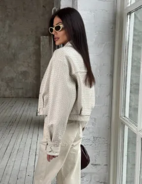 Женская курточка - бомбер из плетеной кожи Ivory