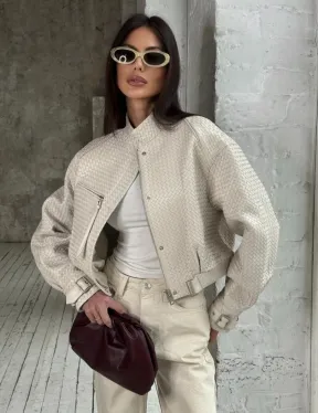 Женская курточка - бомбер из плетеной кожи Ivory