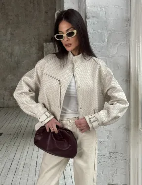 Женская курточка - бомбер из плетеной кожи Ivory