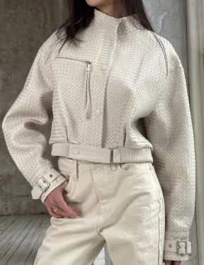 Женская курточка - бомбер из плетеной кожи Ivory