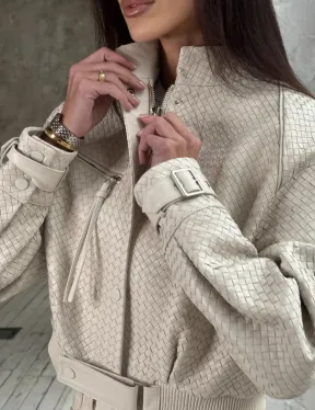 Женская курточка - бомбер из плетеной кожи Ivory