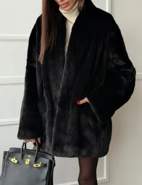 Жакет - шуба из норки BLACKGLAMA с V-образным воротником, косыми карманами