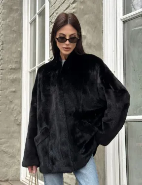 Жакет - шуба из норки BLACKGLAMA с V-образным воротником, косыми карманами