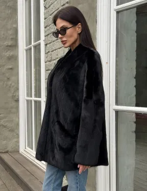 Жакет - шуба из норки BLACKGLAMA с V-образным воротником, косыми карманами