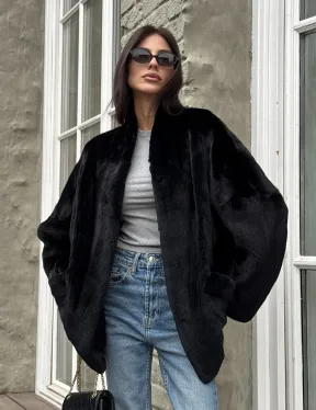 Жакет - шуба из норки BLACKGLAMA с V-образным воротником, косыми карманами