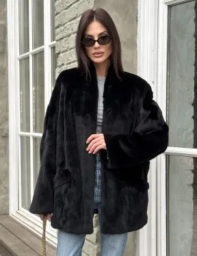 Жакет - шуба из норки BLACKGLAMA с V-образным воротником, косыми карманами