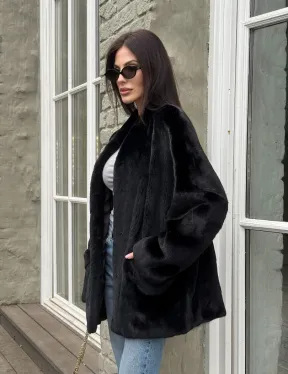 Жакет - шуба из норки BLACKGLAMA с V-образным воротником, косыми карманами