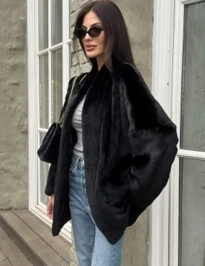 Жакет - шуба из норки BLACKGLAMA с V-образным воротником, косыми карманами