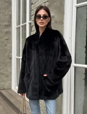 Жакет - шуба из норки BLACKGLAMA с V-образным воротником, косыми карманами