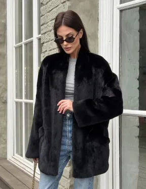 Жакет - шуба из норки BLACKGLAMA с V-образным воротником, косыми карманами