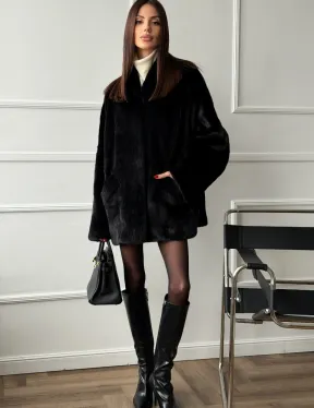 Жакет - шуба из норки BLACKGLAMA с V-образным воротником, косыми карманами