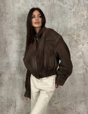 Современный кроп - бомбер из натуральной замши