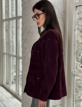 Куртка в «рабочем стиле» из замши Burgundy с отложным воротником, весна-лето 2025