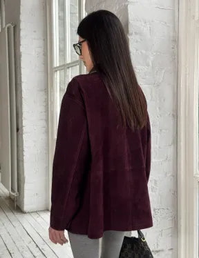 Куртка в «рабочем стиле» из замши Burgundy с отложным воротником, весна-лето 2025