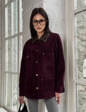 Куртка в «рабочем стиле» из замши Burgundy с отложным воротником, весна-лето 2025